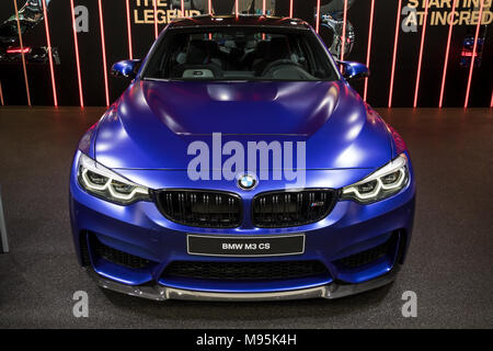 Genève, SUISSE - Le 7 mars 2018 : BMW M3 CS location présenté à la 88e Salon International de l'Automobile de Genève. Banque D'Images
