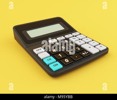 3d illustration. Calculatrice sur fond jaune. Concept d'entreprise. Banque D'Images