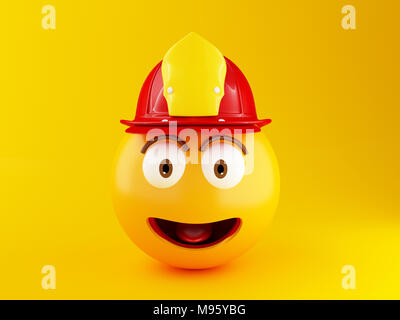 Illustration 3d. Pompier avec helment emoji. Concept de sécurité et les médias sociaux. Banque D'Images