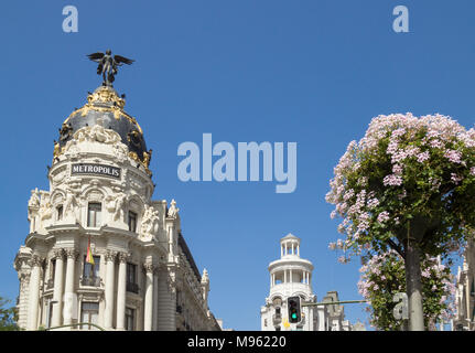 Bâtiment Metropolis sur la Gran Via à Madrid, Espagne Banque D'Images