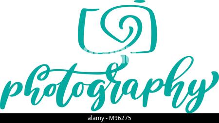 La photographie de l'appareil photo modèle vecteur icône logo inscription calligraphique texte photographie isolé sur fond blanc Illustration de Vecteur