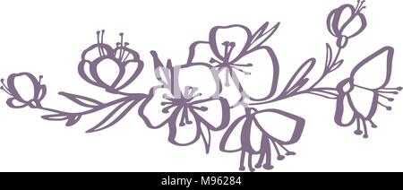 Dessin de fleurs modernes et un dessin floral avec line-art isolé sur fond blanc Illustration de Vecteur