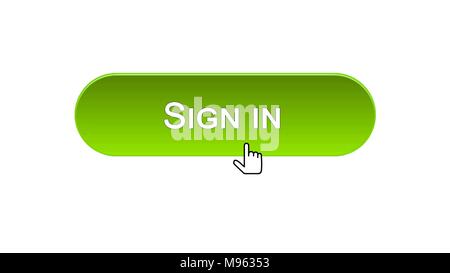 Inscrivez-vous dans l'interface web bouton sur lequel vous cliquez avec le curseur de la souris, vert, couleur, les séquences en ligne Banque D'Images