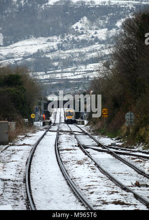 En hiver, la station de Clipperstown de Carrickfergus Banque D'Images