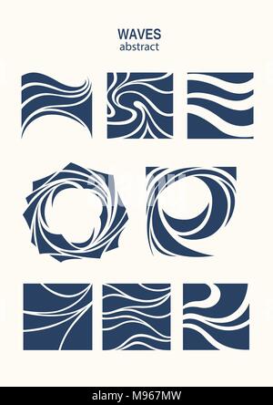 Définir Eau vague abstract design logo. Logotype Sport Surf cosmétiques concept. Icône aqua carré Illustration de Vecteur