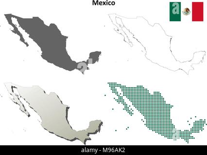 Mexique carte contour défini Illustration de Vecteur