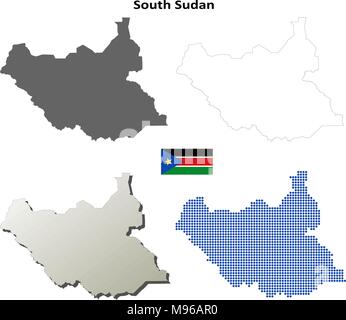 Soudan du Sud carte contour défini Illustration de Vecteur