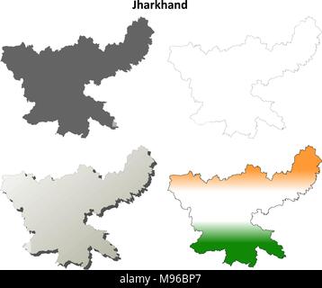 Le Jharkhand blank aperçu détaillé de l'ensemble de cartes Illustration de Vecteur