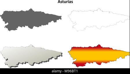 Asturies blank aperçu détaillé de l'ensemble de cartes Illustration de Vecteur