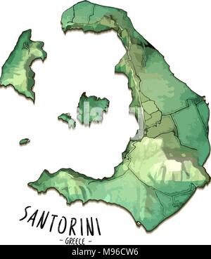 Carte de l'Île 3D de Santorini, Grèce. Vector illustration détaillée. Concept isolé pour l'infographie et de marketing. Illustration de Vecteur