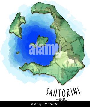 3D de la carte de Santorin. Vector illustration détaillée avec de l'eau blue lagoon. Concept isolé pour l'infographie et de marketing. Illustration de Vecteur