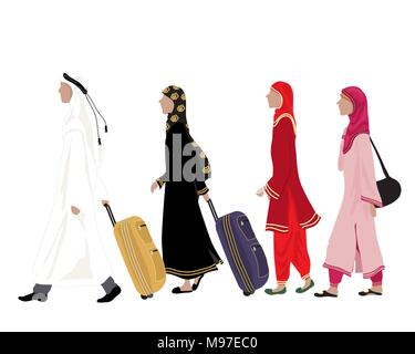 Un vecteur illustration en format eps 10 Arabes de gens habillés en vêtements traditionnels le long de la marche avec assurance sur un fond blanc Illustration de Vecteur