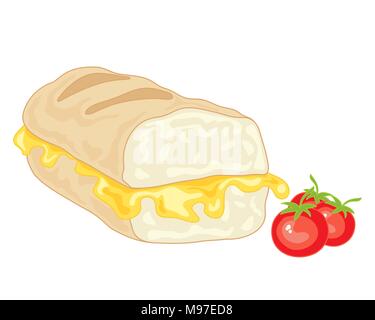 Un vecteur illustration au format eps d'un délicieux sandwich au fromage dans une baguette fraîche au fromage fondu et tomates cerises isolated Illustration de Vecteur