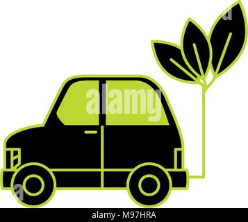 Leafs plante avec l'icône de l'écologie de voiture Illustration de Vecteur