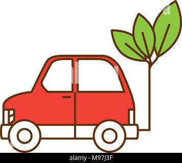 Leafs plante avec l'icône de l'écologie de voiture Illustration de Vecteur