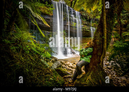 Amérique, Tasmanien, Urwald, Wasserfall, Wasser, Russell Falls, parc national du mont Field Banque D'Images