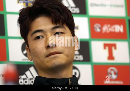 Corée du sud de la Ki Sung Yueng, lors de la conférence de presse à Windsor Park, Belfast. Banque D'Images