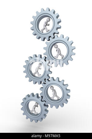 3d d'affaires s'exécutant à l'intérieur de roues dentées Banque D'Images