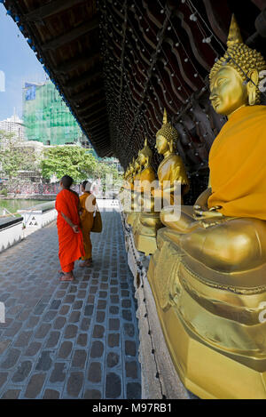 Vue verticale de la beaucoup de statues de Bouddha au temple de Seema Malaka à Colombo, Sri Lanka. Banque D'Images