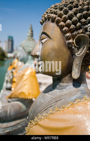 Vue verticale de la beaucoup de statues de Bouddha au temple de Seema Malaka à Colombo, Sri Lanka. Banque D'Images