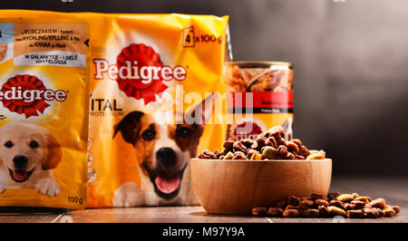 POZNAN, POLOGNE - DEC 21, 2018 Produits : Aliments pour chiens Pedigree de Petfoods, filiale du groupe américain Mars, Incorporated, dont le siège social est situé à McLean, V Banque D'Images