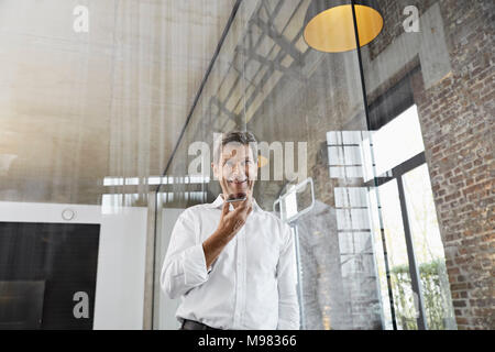 Mature businessman using smartphone in modern office Banque D'Images