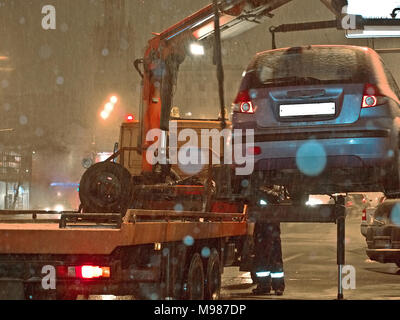 Ville zone-remorquage au winter Banque D'Images