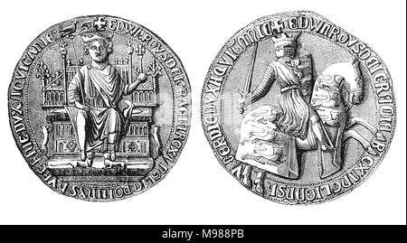 Le Grand Sceau d'Édouard I (1239 - 1307), également connu sous le nom de Edward Longshanks était roi de l'Angleterre de 1272 à 1307. Il a passé une grande partie de son règne, la réforme de l'administration royale et la common law. Pendant son règne, il s'est occupé de la Seconde Guerre des barons, les guerres, les Gallois nineth croisades, d'invasions et d'autres Écossais les affaires militaires. Banque D'Images