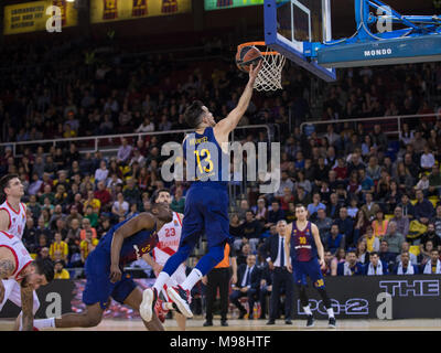 Barcelone, Espagne. Mar 23, 2018. 23 mars 2018 ; Thomas Heurtel, # 13 du FC Barcelone en action de Lassa au cours de la Turkish Airlines EuroLeague 2017-2018 Saison régulière 28 Ronde match entre le FC Barcelone et Lassa Baskonia au Palau Blaugrana le 23 mars 2018 à Barcelone, Espagne. Credit : Ukko Images/Pacific Press/Alamy Live News Banque D'Images