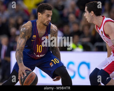 Barcelone, Espagne. Mar 23, 2018. 23 mars 2018 ; Edwin Jackson, # 10 du FC Barcelone en action de Lassa au cours de la Turkish Airlines EuroLeague 2017-2018 Saison régulière 28 Ronde match entre le FC Barcelone et Lassa Baskonia au Palau Blaugrana le 23 mars 2018 à Barcelone, Espagne. Credit : Ukko Images/Pacific Press/Alamy Live News Banque D'Images