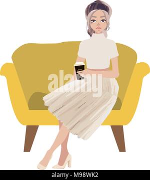 Belle femme, les filles, les amis debout, tenant des bouquets de fleurs, cartoon vector illustration isolé sur fond blanc. Illustration de Vecteur