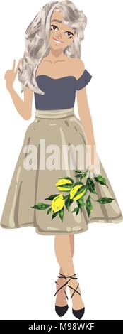 Belle femme, les filles, les amis debout, tenant des bouquets de fleurs, cartoon vector illustration isolé sur fond blanc. Illustration de Vecteur