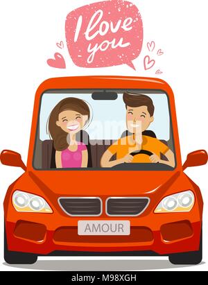 Couple aimant monté sur véhicule. Concept d'amour. Cartoon vector illustration Illustration de Vecteur