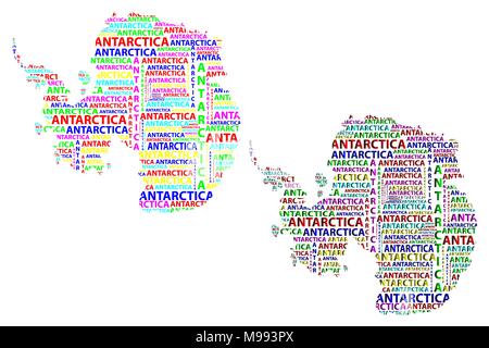 Croquis de l'Antarctique, l'Antarctique continent texte lettre word - dans la forme du continent, la carte de continent antarctique - vector illustration couleur Illustration de Vecteur