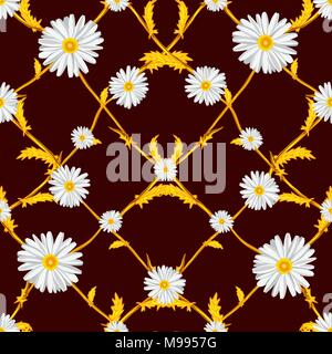 Modèle de camomille transparente traversé sur tiges d'or Illustration de Vecteur