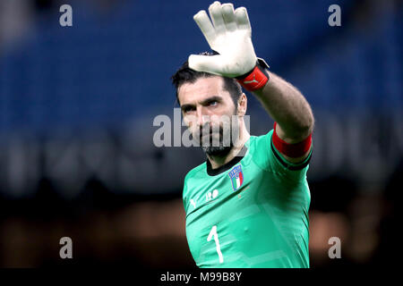 Gardien de l'Italie au cours de Gianluigi Buffon le match amical à l'Etihad Stadium, Manchester. Banque D'Images