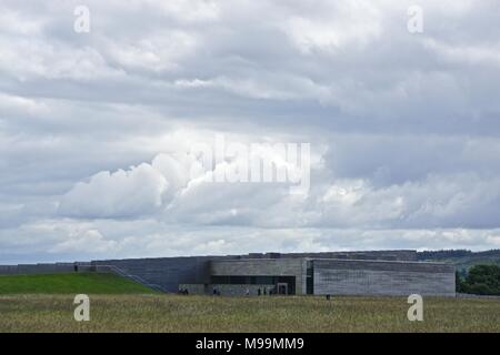 Le centre d'accueil sur le site de la bataille de Culloden, dans les Highlands d'Ecosse. La bataille a été préservée comme site historique. Banque D'Images