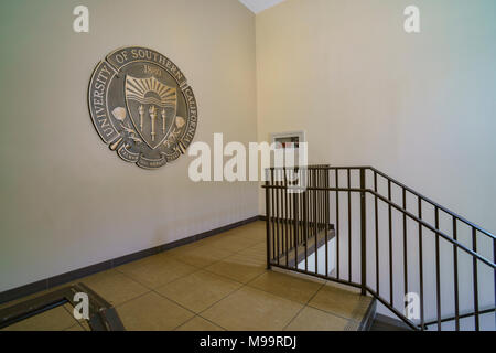 Los Angeles, 23 juin : Le logo de l'USC à l'intérieur d'un bâtiment le Juin 23, 2017 à Los Angeles, Californie Banque D'Images