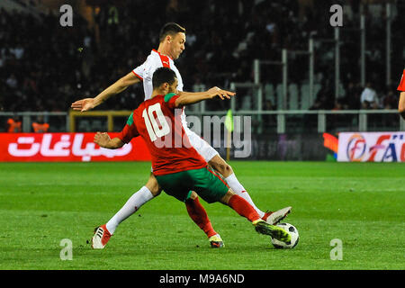 Turin, Italie. 23 mars 2018. Younes Belhanda (Maroc) pendant le match de foot amichevole entre Maroc et la Serbie à stade Olimpico Grande Torino le 23 mars, 2018 à Turin, Italie. Crédit : FABIO ANNEMASSE/Alamy Live News Banque D'Images