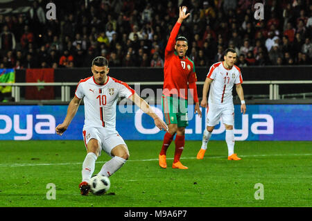 Turin, Italie. 23 mars 2018. Dusan Tadic (Serbie) pendant le match de foot amichevole entre Maroc et la Serbie à stade Olimpico Grande Torino le 23 mars, 2018 à Turin, Italie. Crédit : FABIO ANNEMASSE/Alamy Live News Banque D'Images