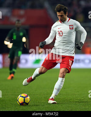 Wroclaw, Pologne. Mar 23, 2018. Grzegorz Krychowiak de Pologne contrôle la balle lors d'un match amical international entre la Pologne et le Nigéria à Wroclaw, en Pologne, le 23 mars 2018. Le Nigeria a gagné 1-0. Credit : Jaap Arriens/Xinhua/Alamy Live News Banque D'Images