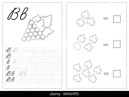 Lettres Alphabet feuille de traçage avec lettres de l'alphabet russe - raisins Illustration de Vecteur