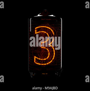 Tube Nixie indicateur. Le numéro trois de retro. 3D render. Banque D'Images