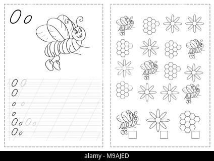 Lettres Alphabet feuille de traçage avec lettres de l'alphabet russe - wasp Illustration de Vecteur