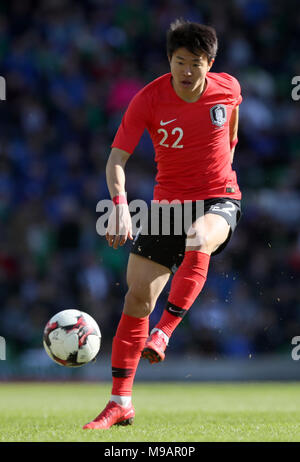 Chang-Hoon Kwon en Corée du Sud pendant le match international amical à Windsor Park, Belfast. APPUYEZ SUR ASSOCIATION photo. Date de la photo: Samedi 24 mars 2018. Voir PA Story SOCCER N Irlande. Le crédit photo devrait se lire comme suit : Brian Lawless/PA Wire. . Banque D'Images