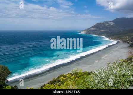 Vue panoramique de la plage de Nonza, Cap Corse, Corse, France Banque D'Images