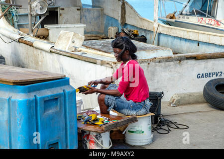 Après avoir présenté les prises de pêche, Dock, Saint John's, Antigua Banque D'Images