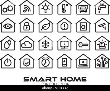 Jeu de 24 icônes de ligne de maison intelligente Illustration de Vecteur