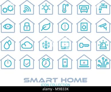 Jeu de 24 icônes smart house, gris et bleu Illustration de Vecteur