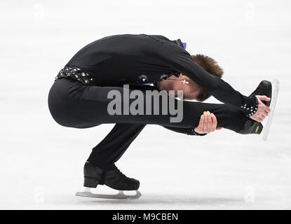 Milan, Italie. 24Th Mar, 2018. Mikhail Kolyada de Russie effectue au cours de la compétition de patinage libre hommes au 2018 ISU World Figure Skating Championships, à Milan, Italie, le 24 mars 2018. Mikhail Kolyada a remporté le bronze avec 272,32 points au total. Credit : Jin Yu/Xinhua/Alamy Live News Banque D'Images